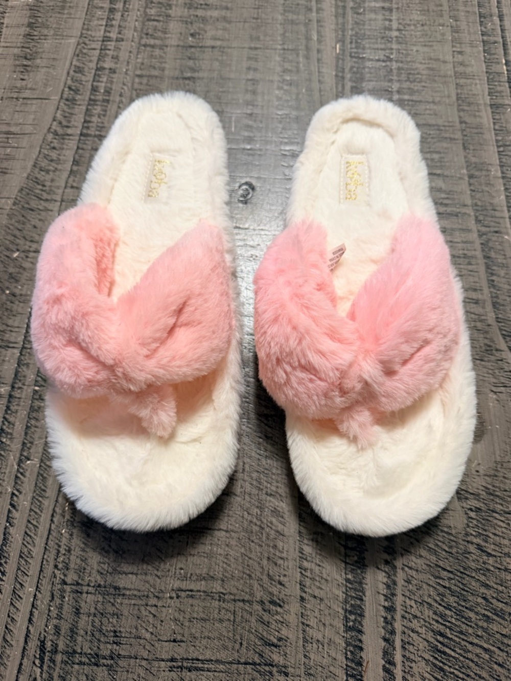 Kooba Pink & White Faux-Fur House Slippers Size 8-9